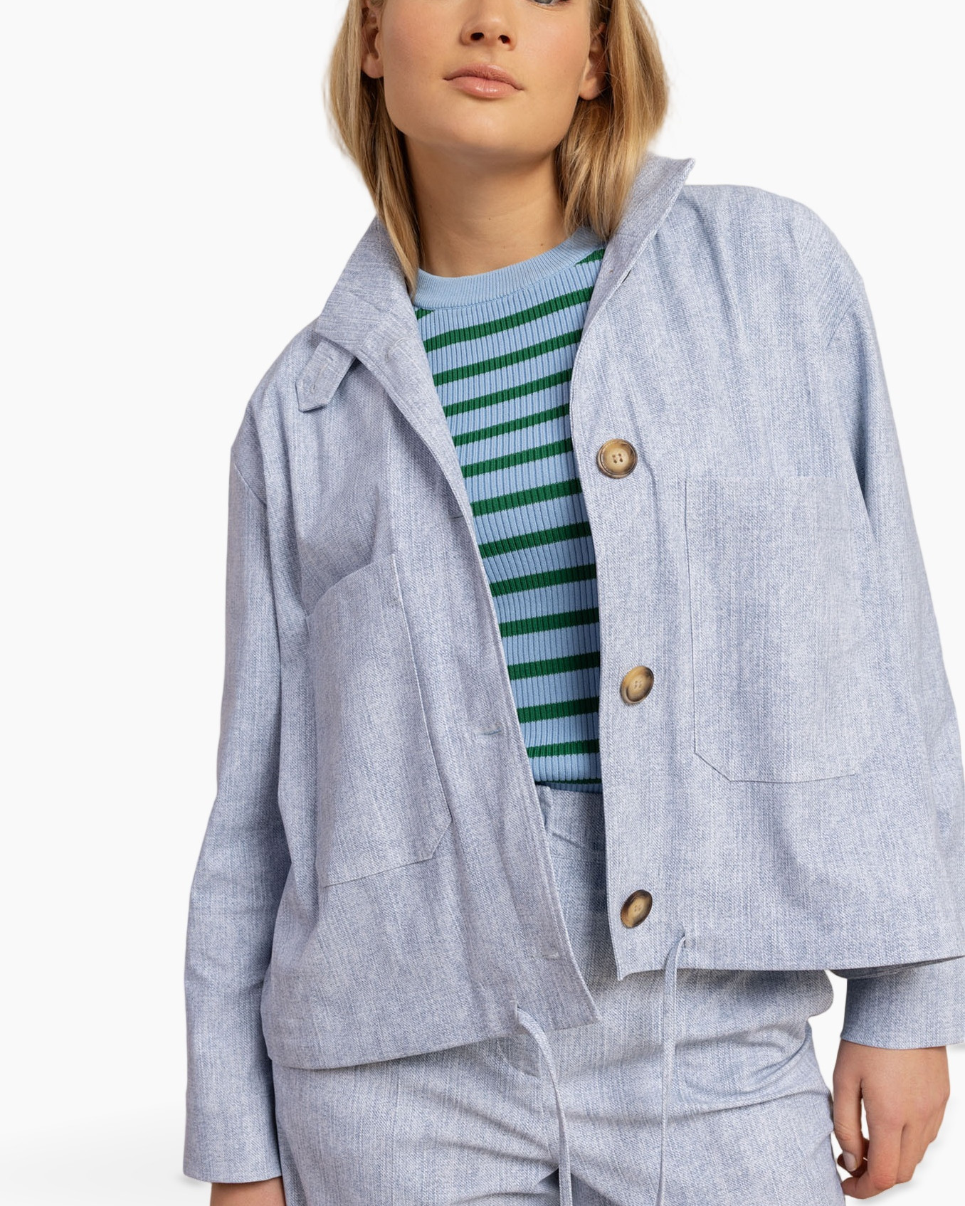 jacket, linen, light blue, buttoned, pocket