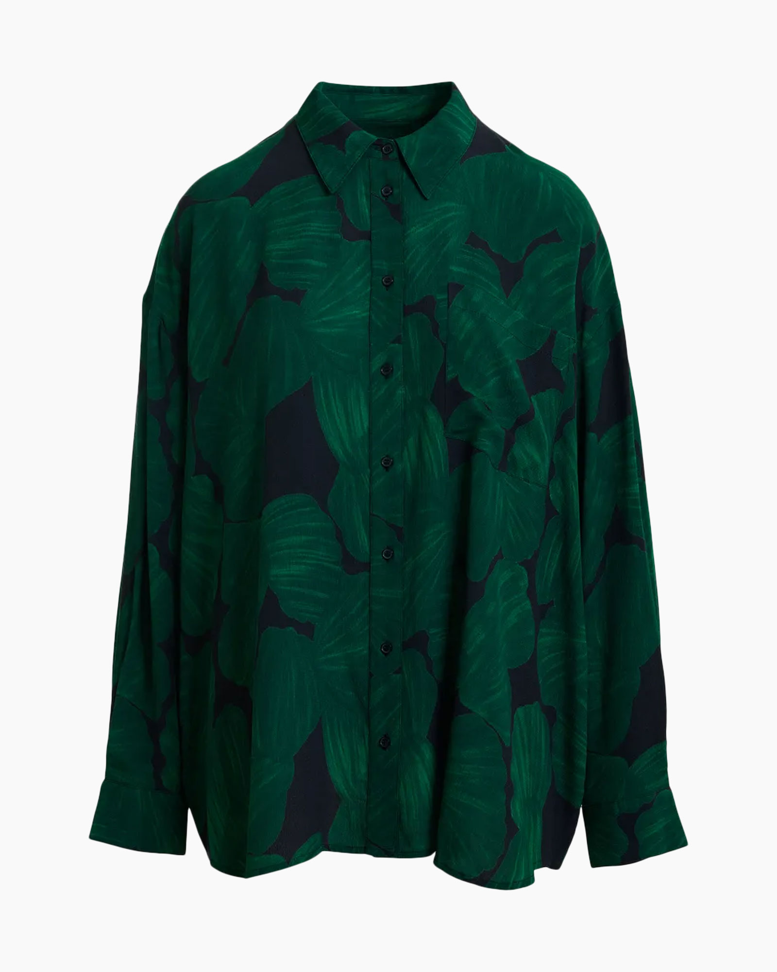 shirt, button-down, long-sleeve, green, leaf pattern