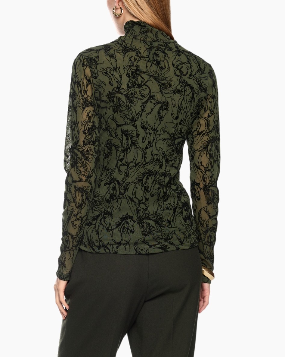 lace, sheer, horseprint, olive, long-sleeve