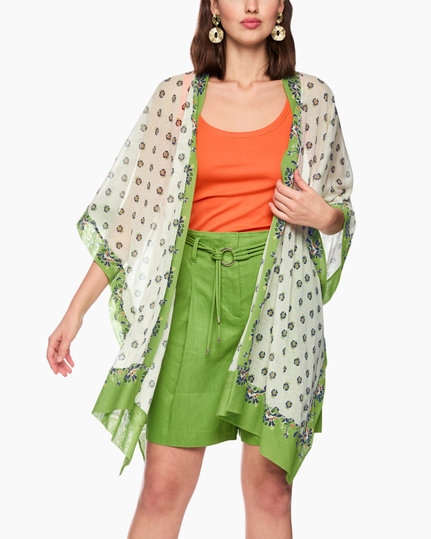 kimono, shawl, print, floral, green