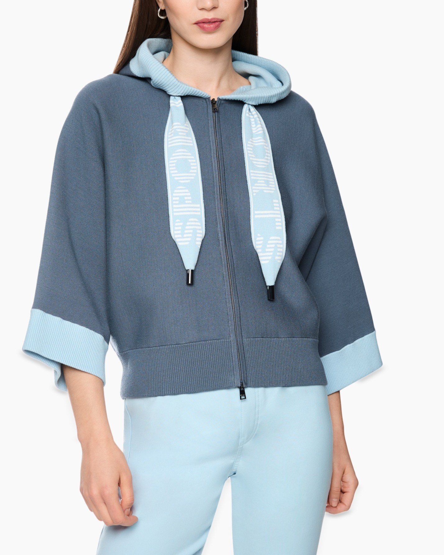 hoodie, zipper, blue, drawstrings, cropped