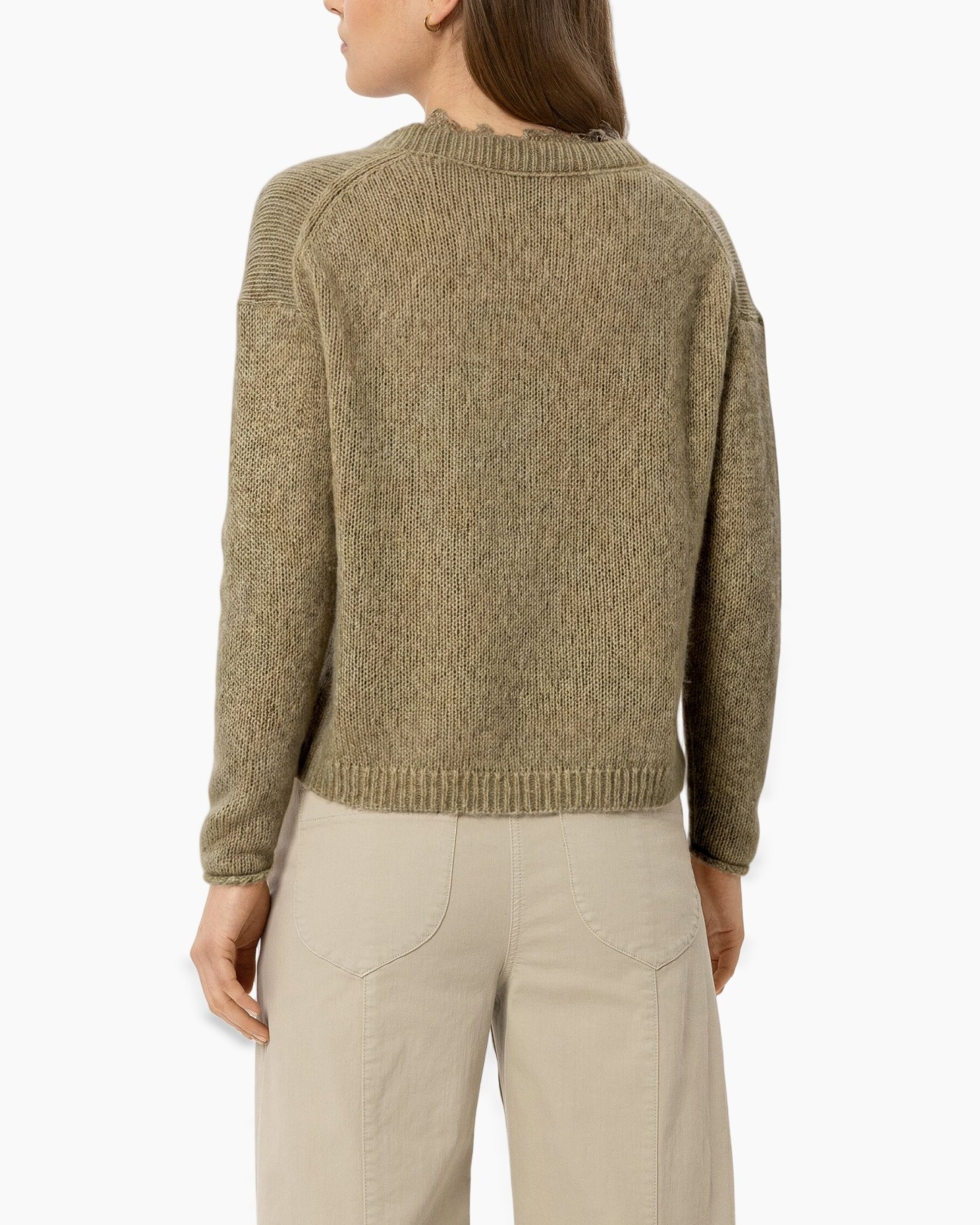 knit sweater, crew neck, olive green, long sleeve, pullover