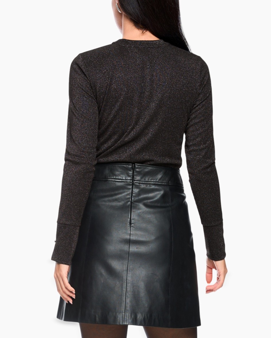 top, long sleeve, glitter, black, leather skirt