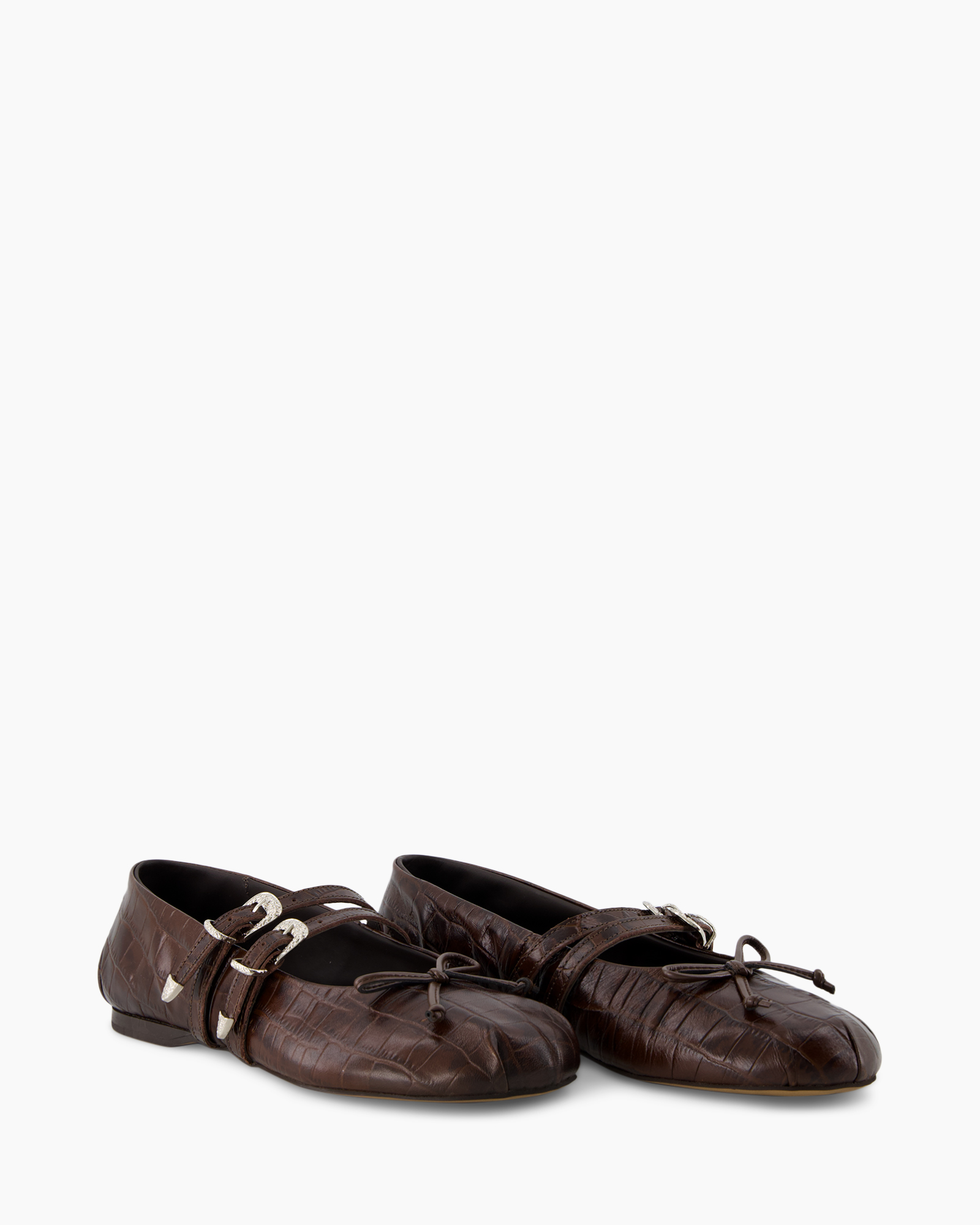 ballet flat, brown, leather, double buckle, textured