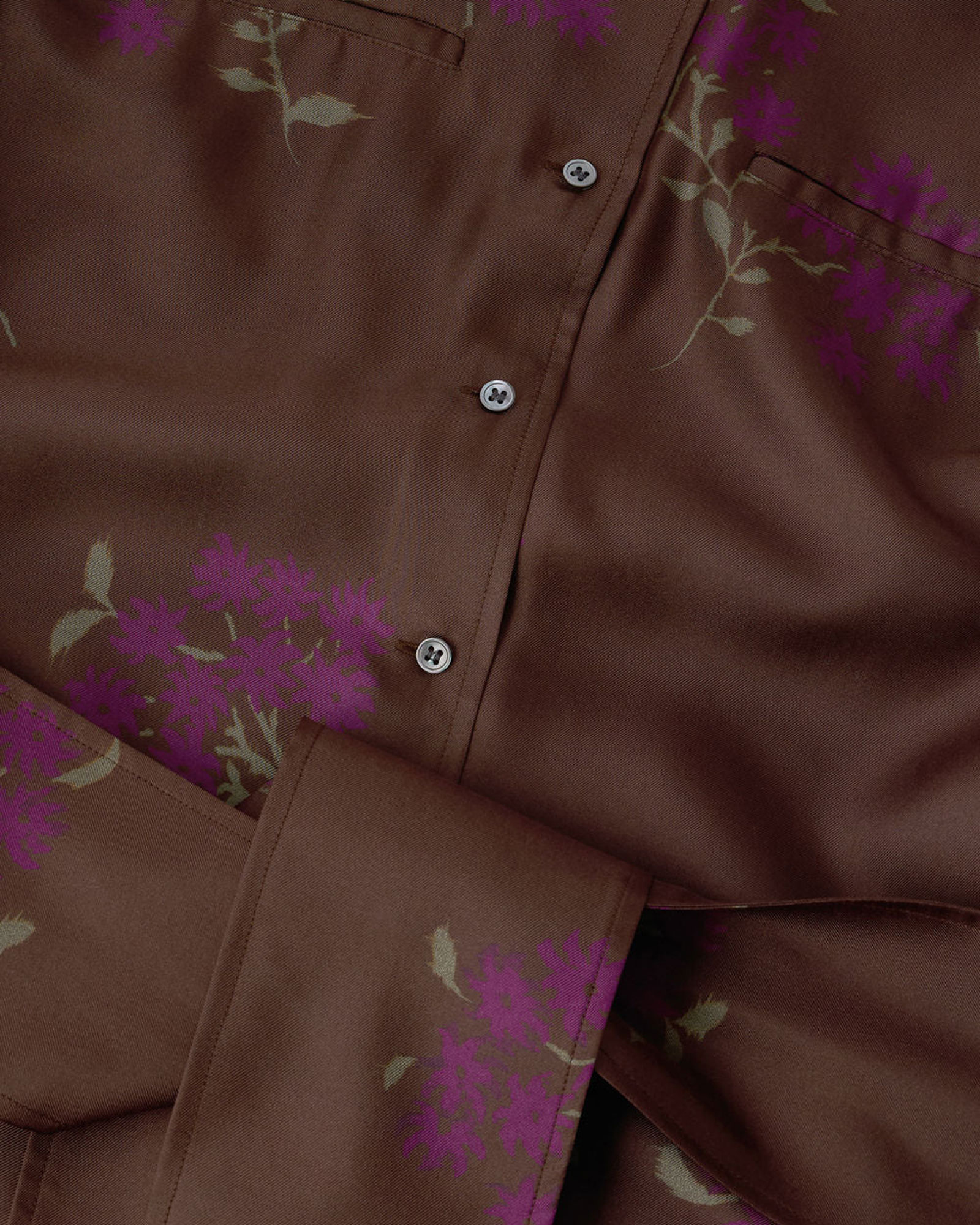 shirt, button-down, floral, brown, long-sleeve