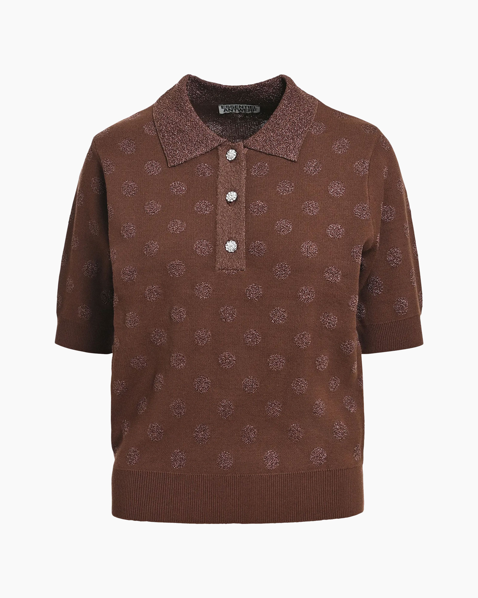 brown, poloshirt, short-sleeve, glitter, dot-pattern