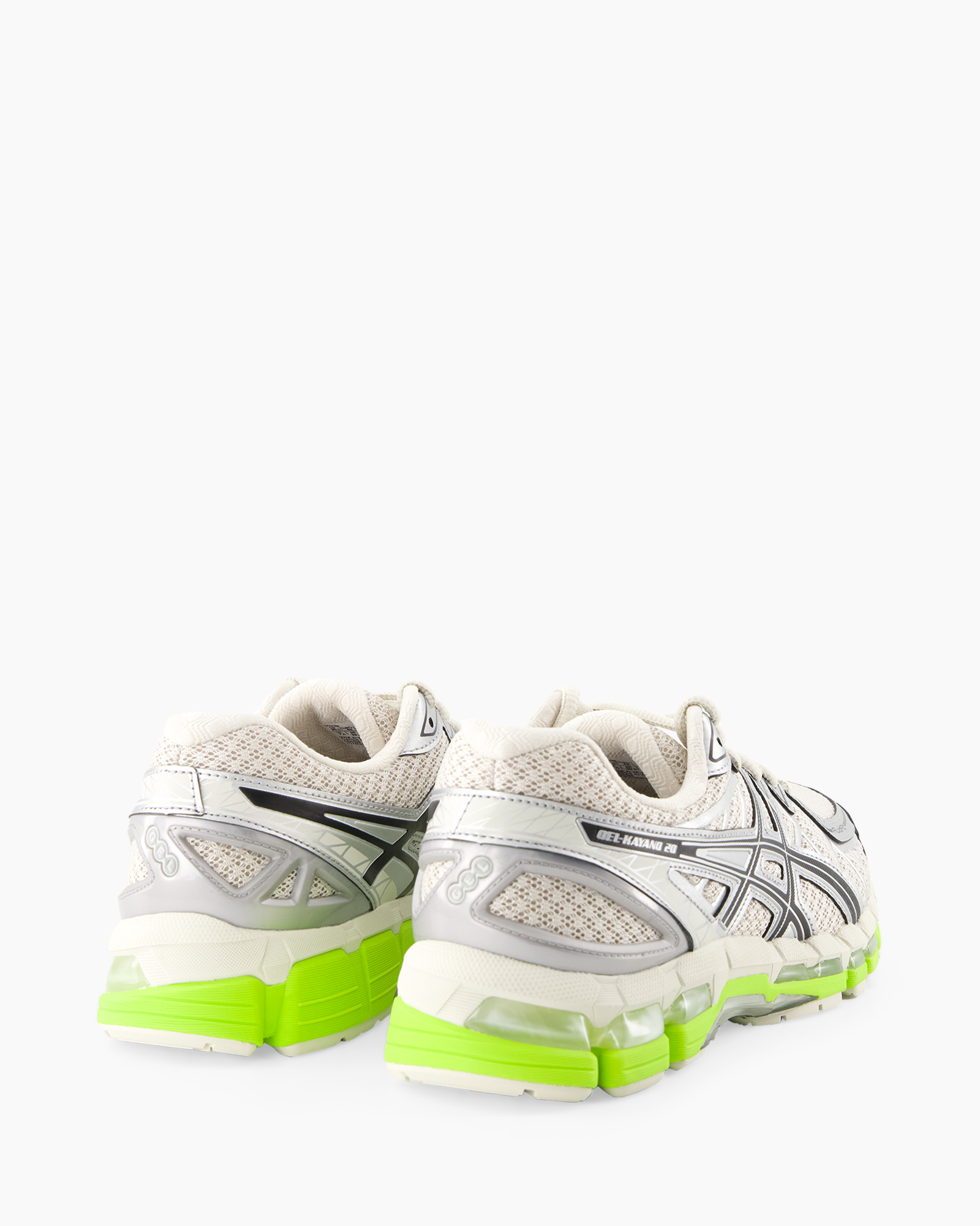 running shoes, athletic sneakers, mesh upper, neon green sole, gray accents