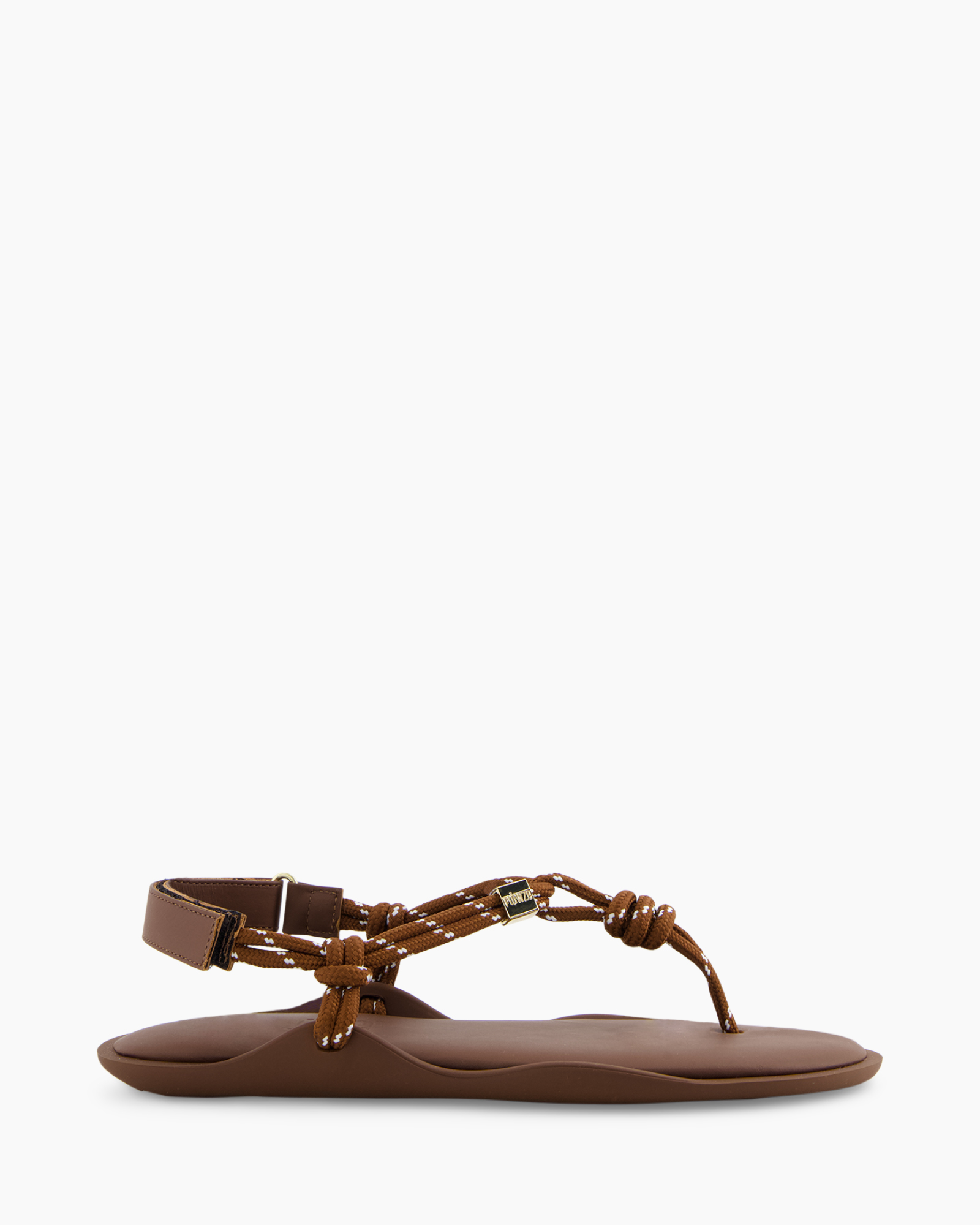 sandals, toe-ring, ankle-strap, flat, brown