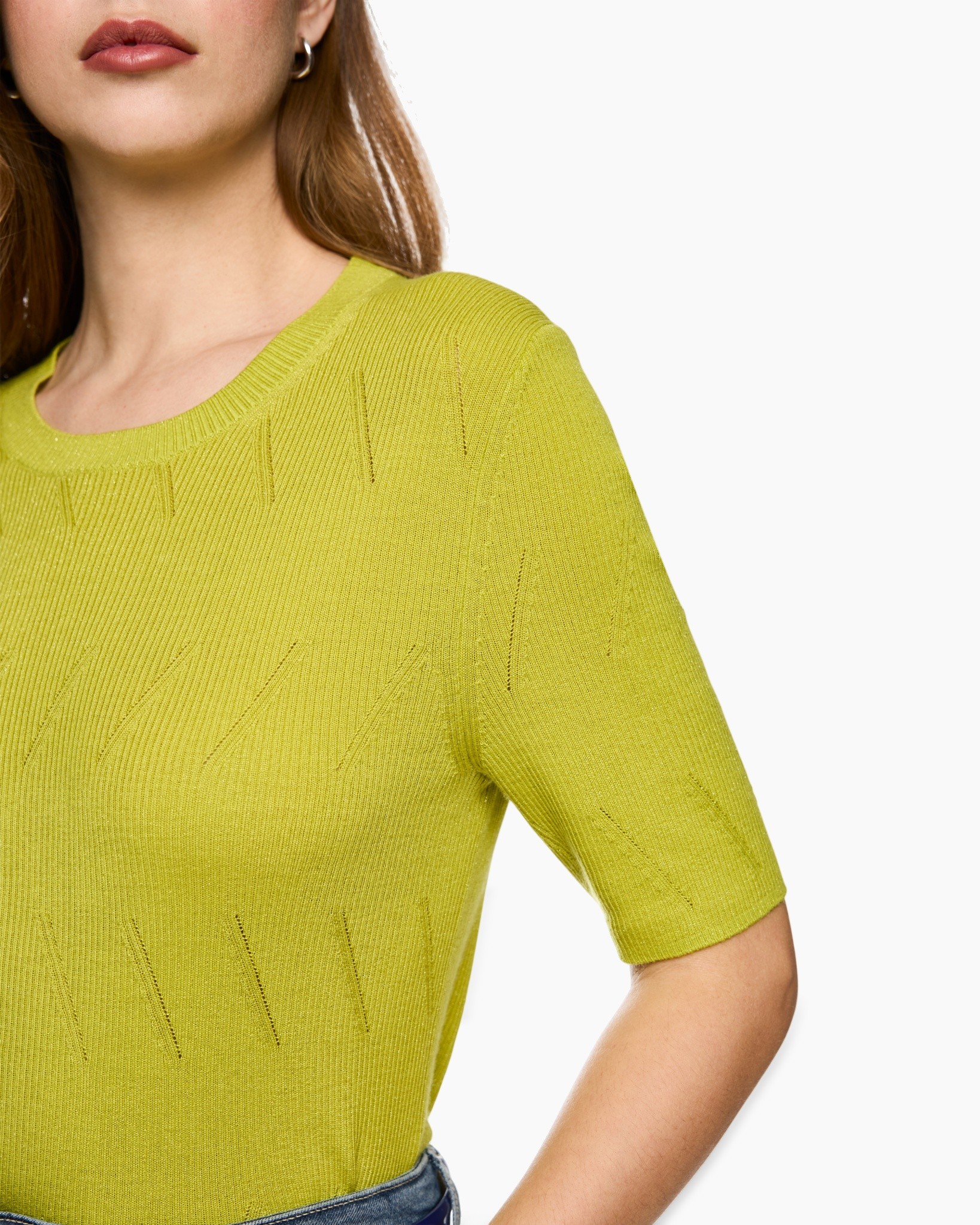 sweater, knit, short sleeve, lime green, textured pattern