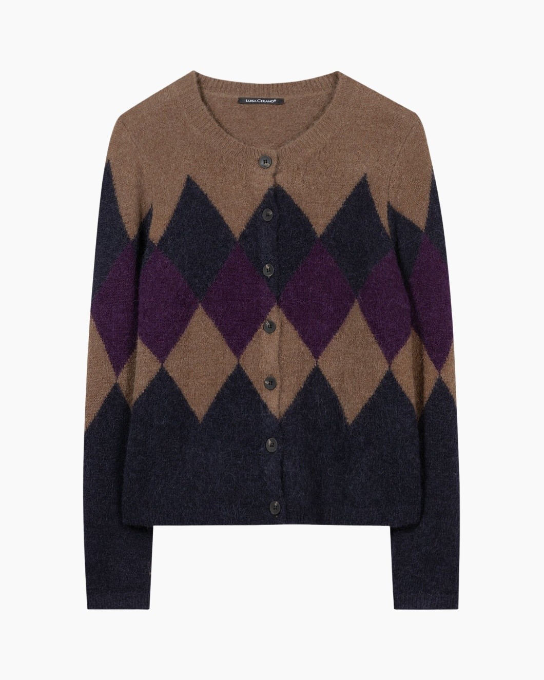 cardigan, argyle, knit, multi-color, buttons