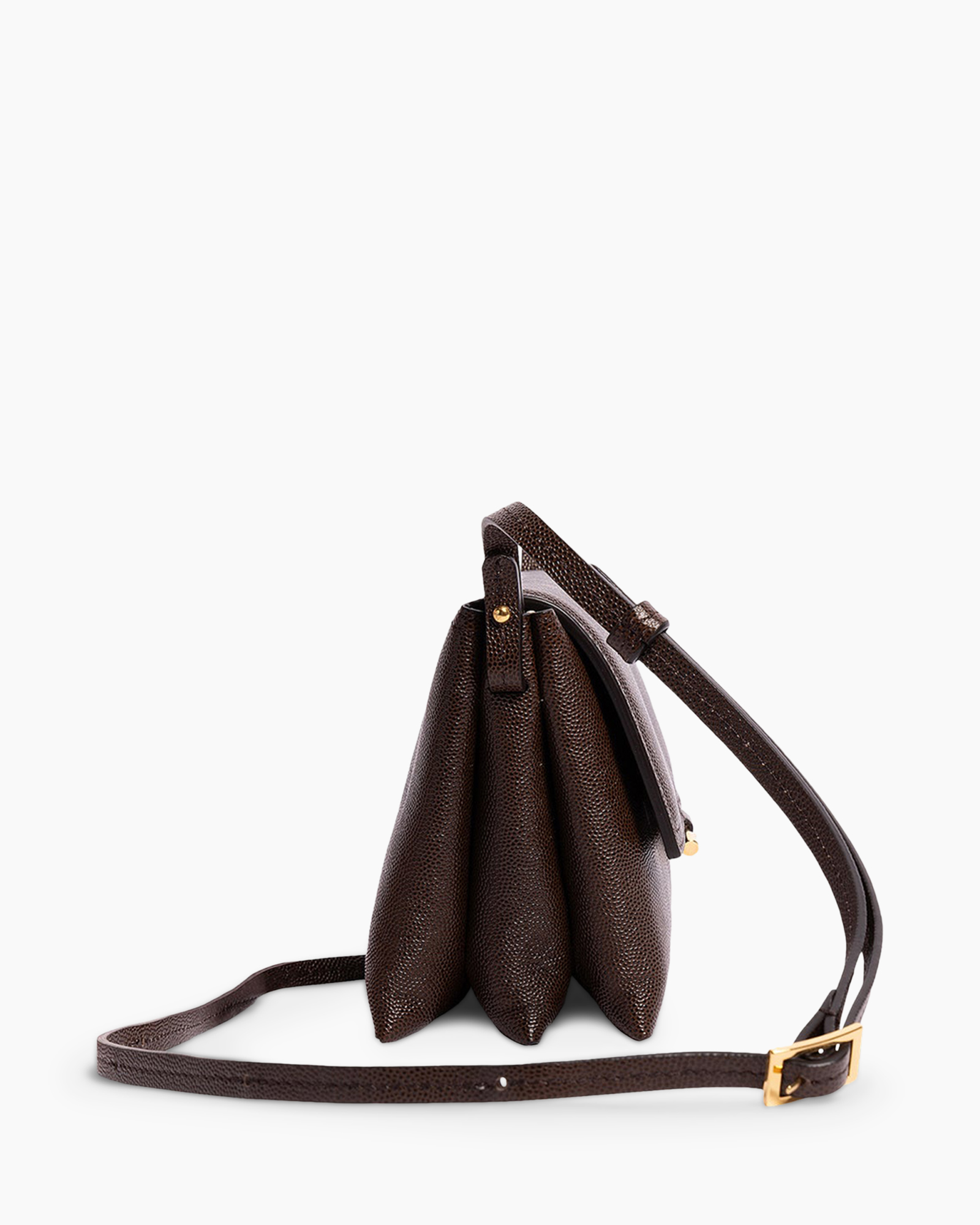 handbag, crossbody, brown, pebbled leather, three compartments