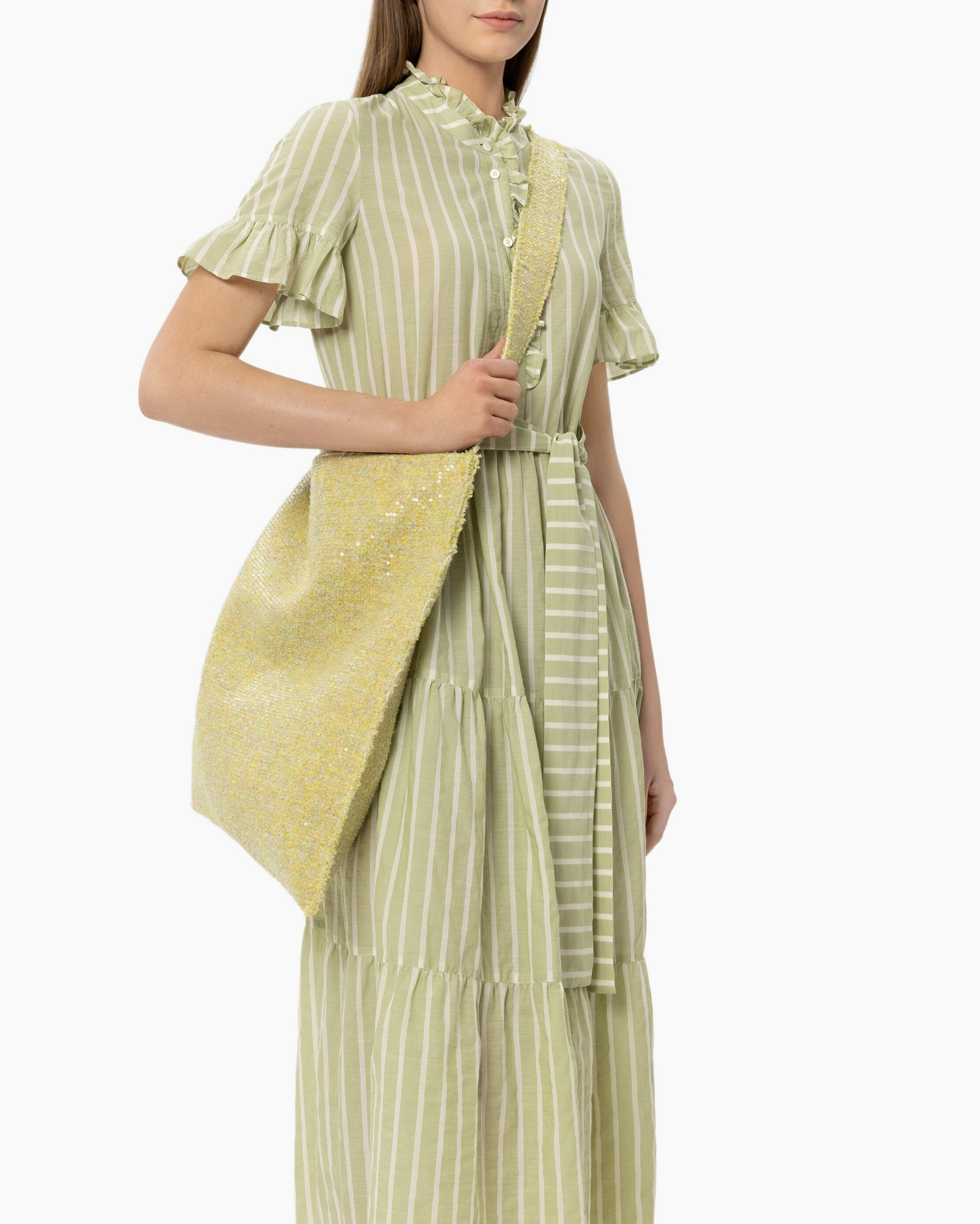 dress, maxi, striped, linen, green