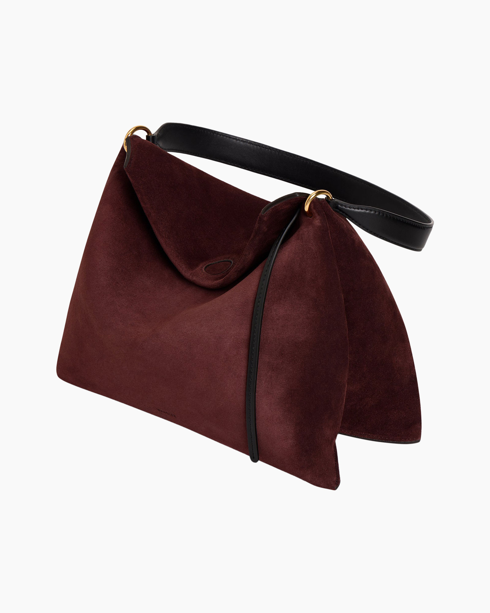 bag, shoulder bag, burgundy, suede, strap detail