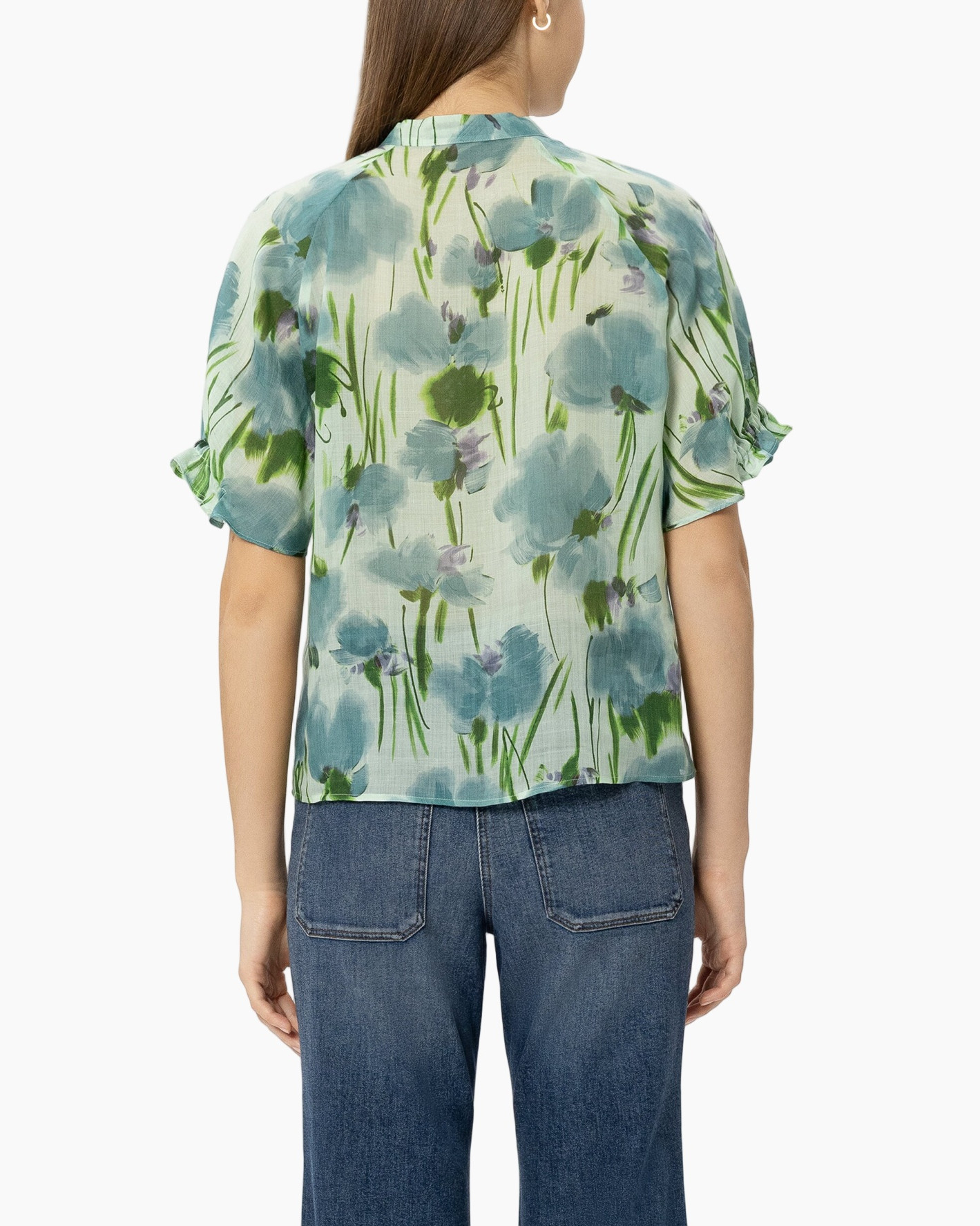 blouse, floral, short sleeves, green, sheer