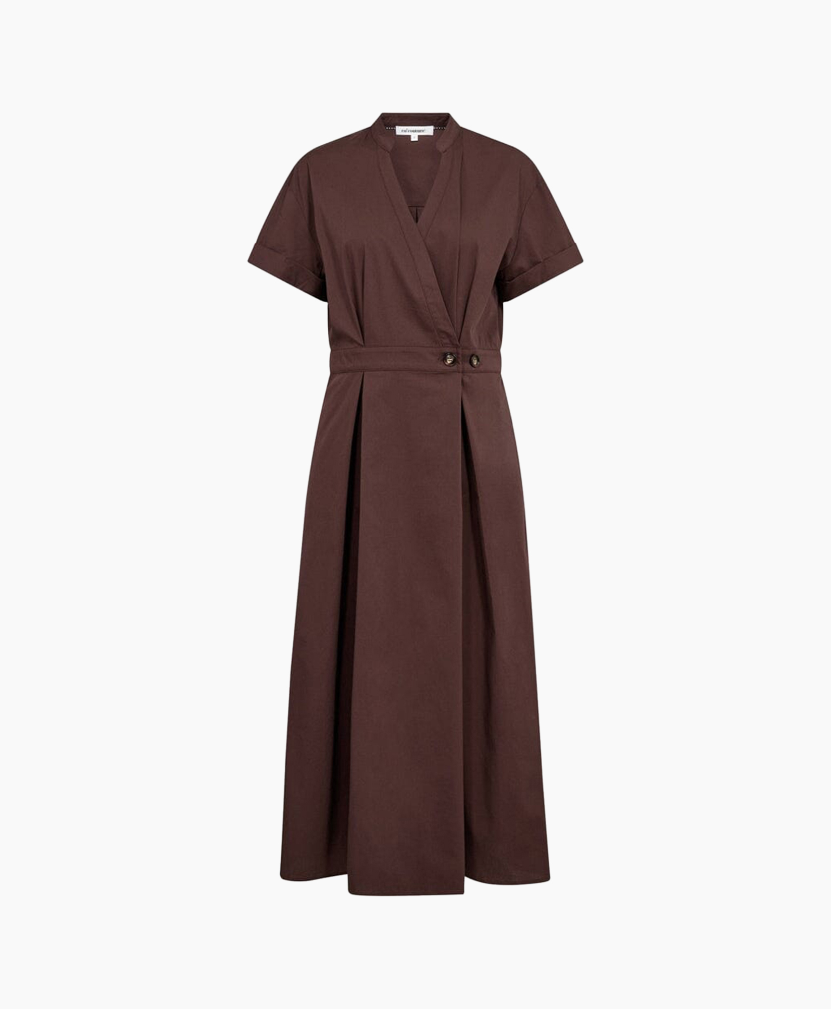 dress, wrap, short-sleeve, brown, pleated
