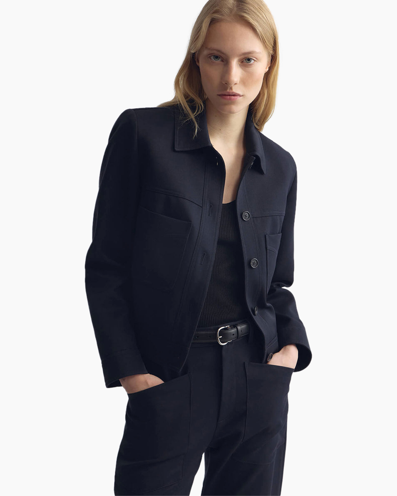 blazer, jacket, dark navy, buttoned, pockets