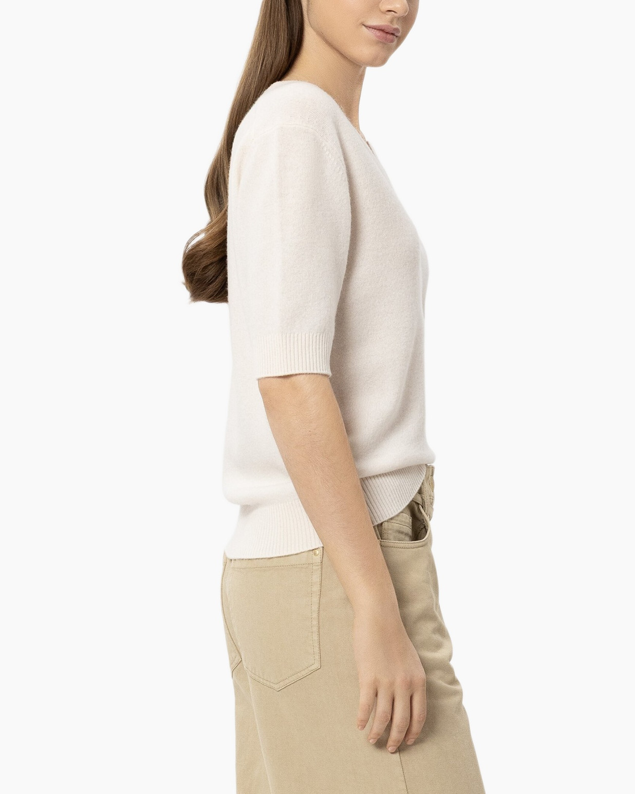 knit top, short sleeve, cream, sweater, women's top