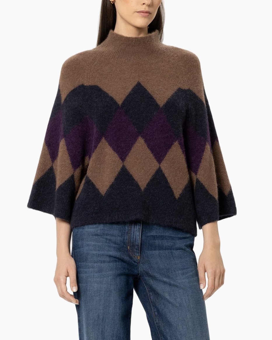 poncho, argyle, knit, brown, purple