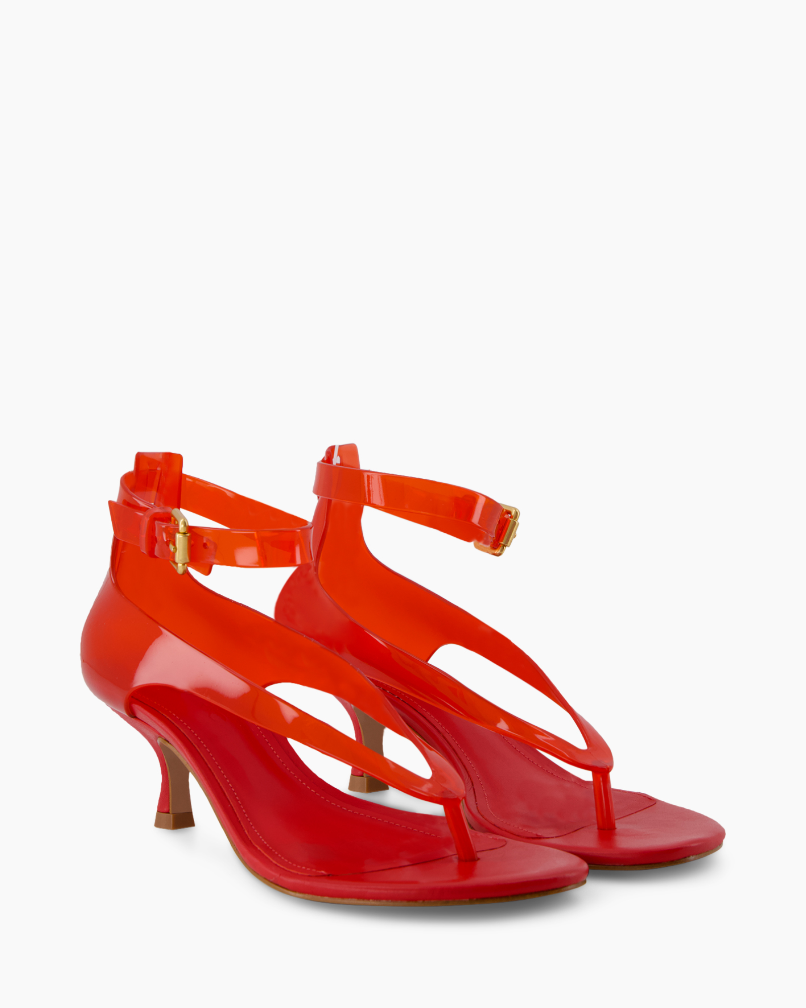 sandals, high heel, strappy, orange, leather