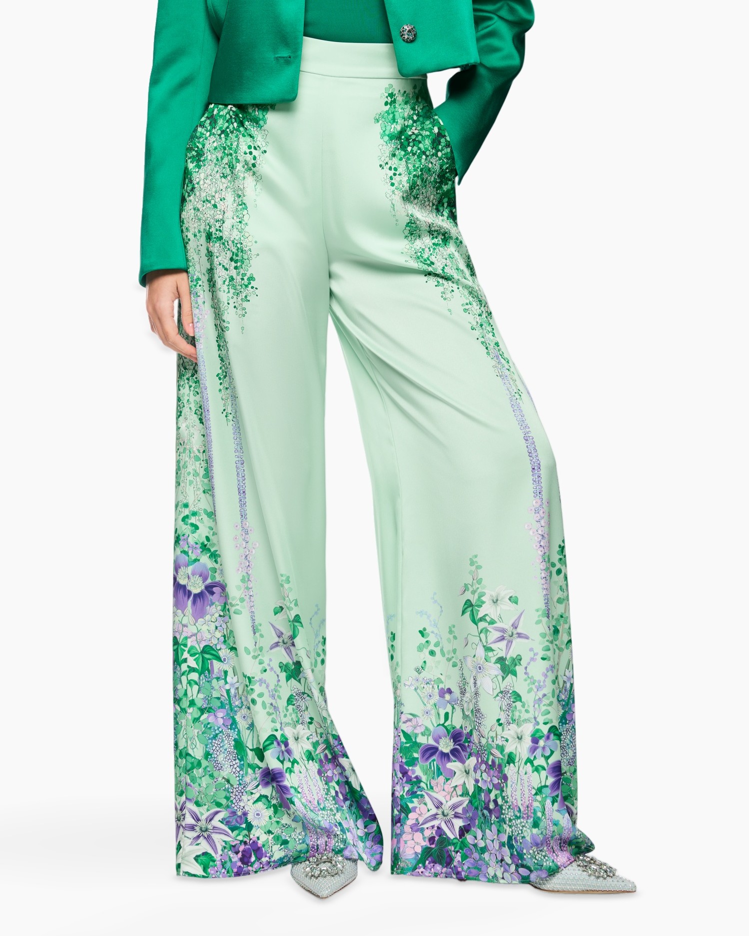 pants, wide-leg, floral, print, green