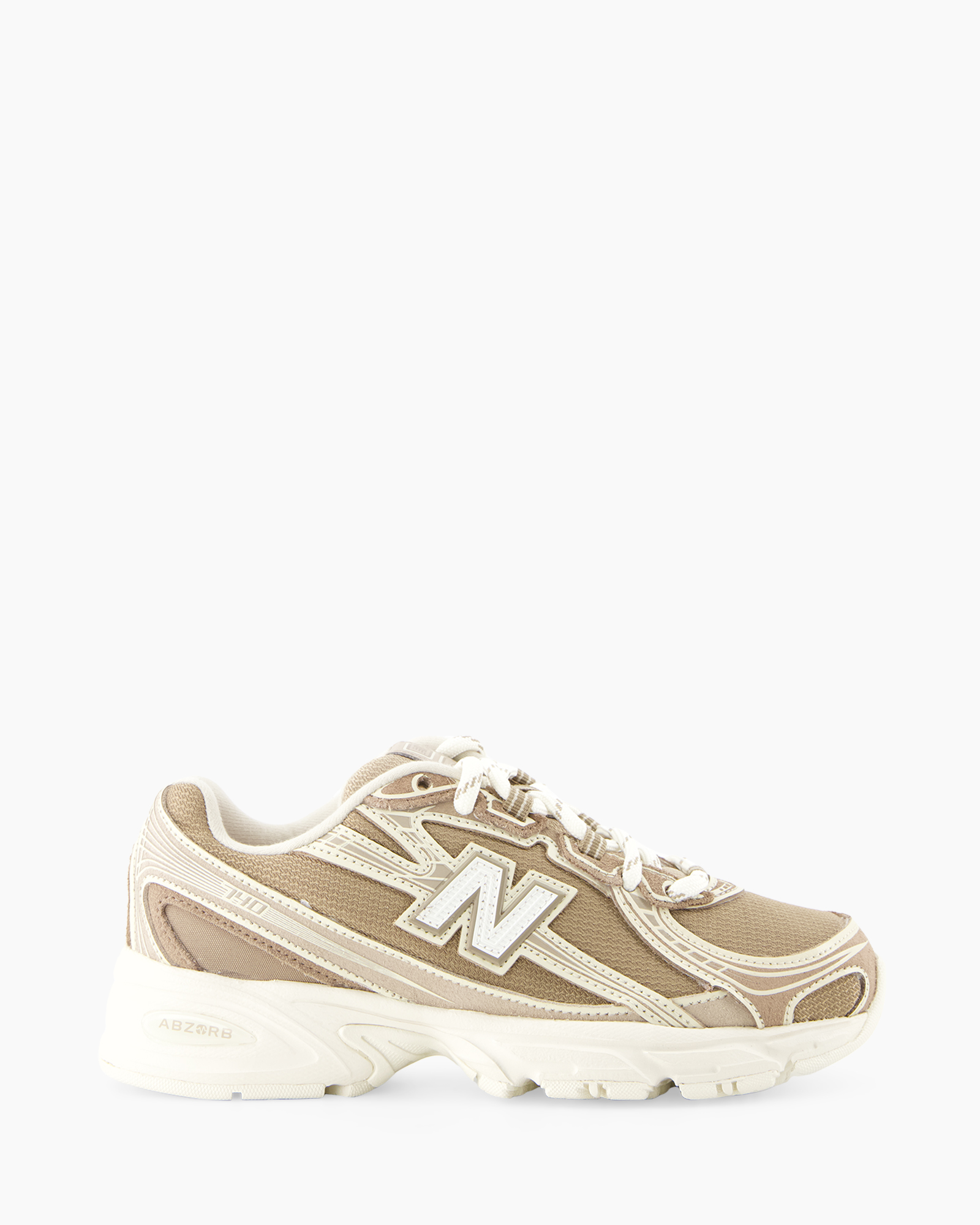 sneaker, athletic shoe, beige, white sole, mesh suede