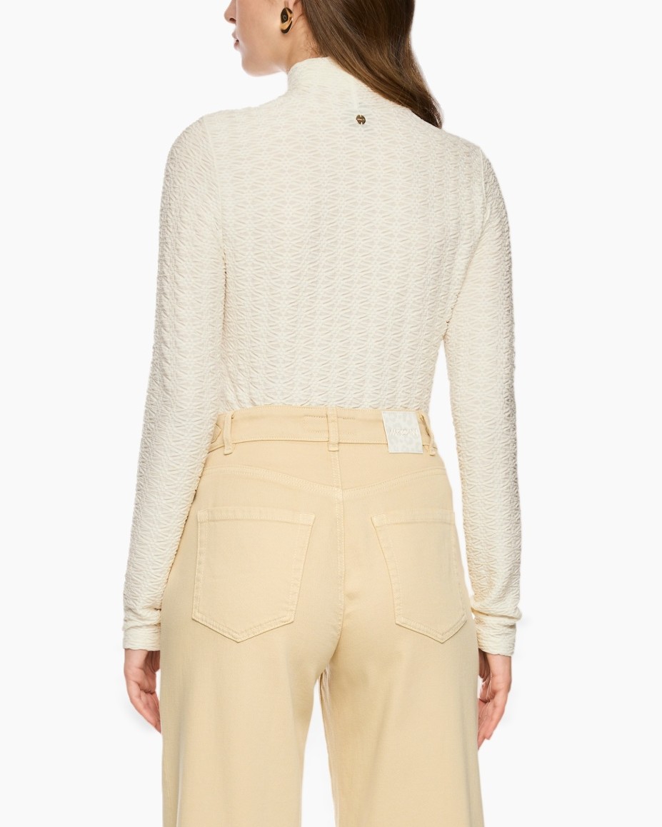 turtleneck, textured knit, cream color, long sleeves,  fitted top
