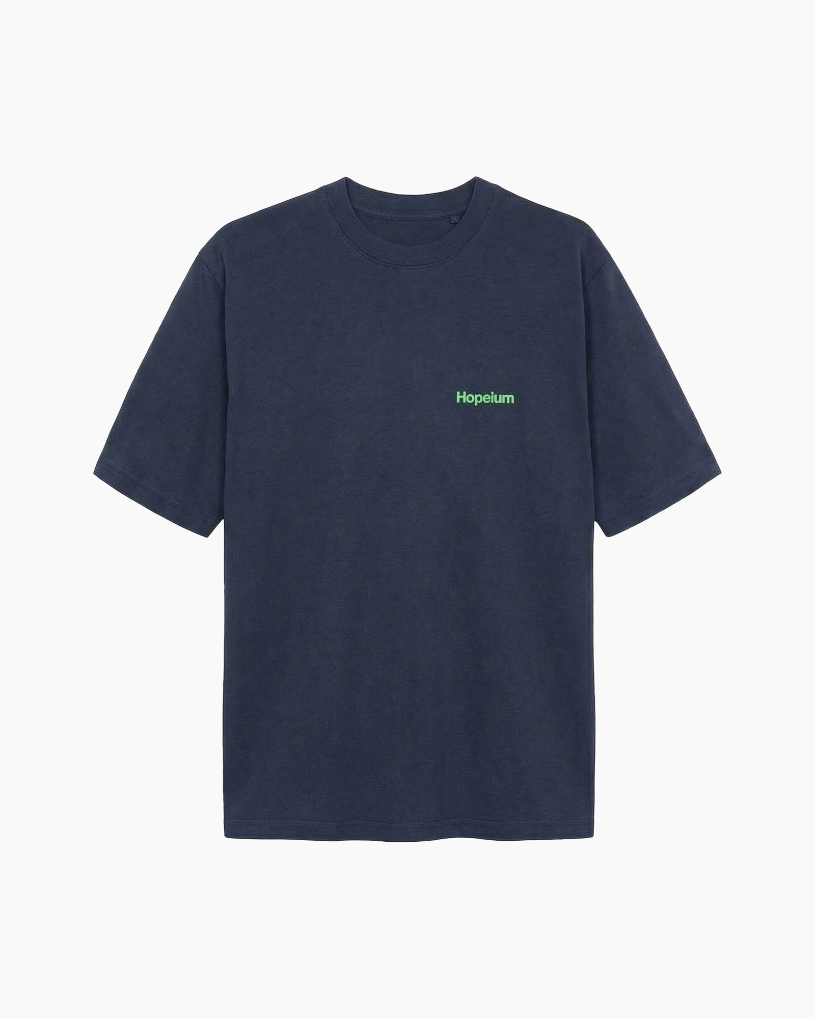 t-shirt, short sleeve, navy, crew neck, green text