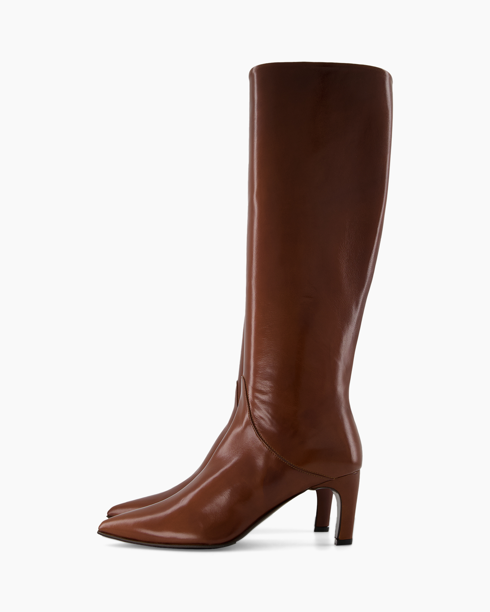 boots, knee-high, brown, leather, stiletto heel