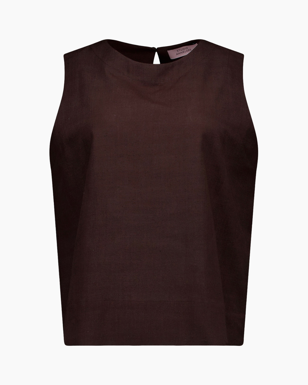 brown, sleeveless, top, linen, polo?