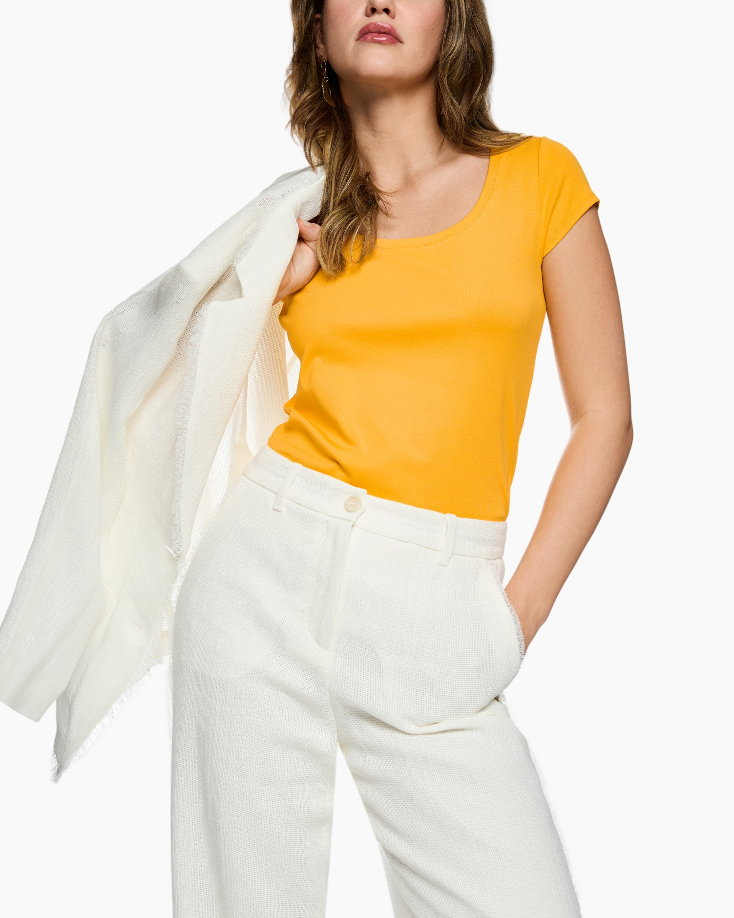 t-shirt, orange, short-sleeve, solid, pants