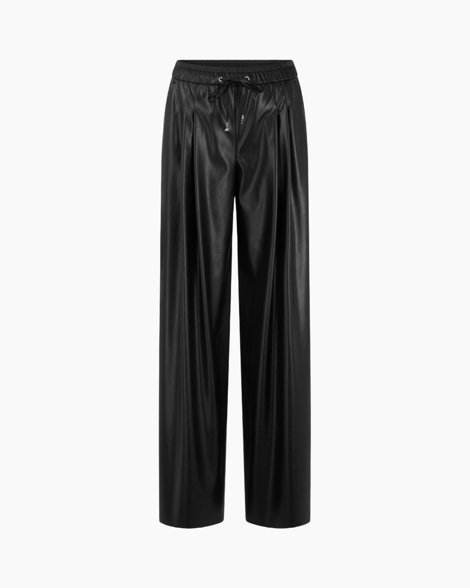 pants, leather, black, drawstring, wide-leg