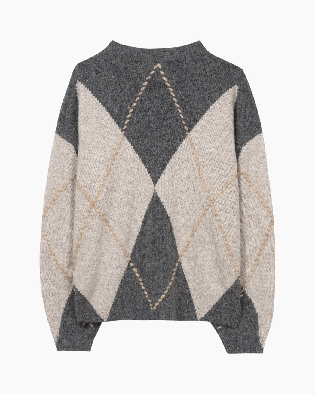sweater, argyle, knit, gray, beige