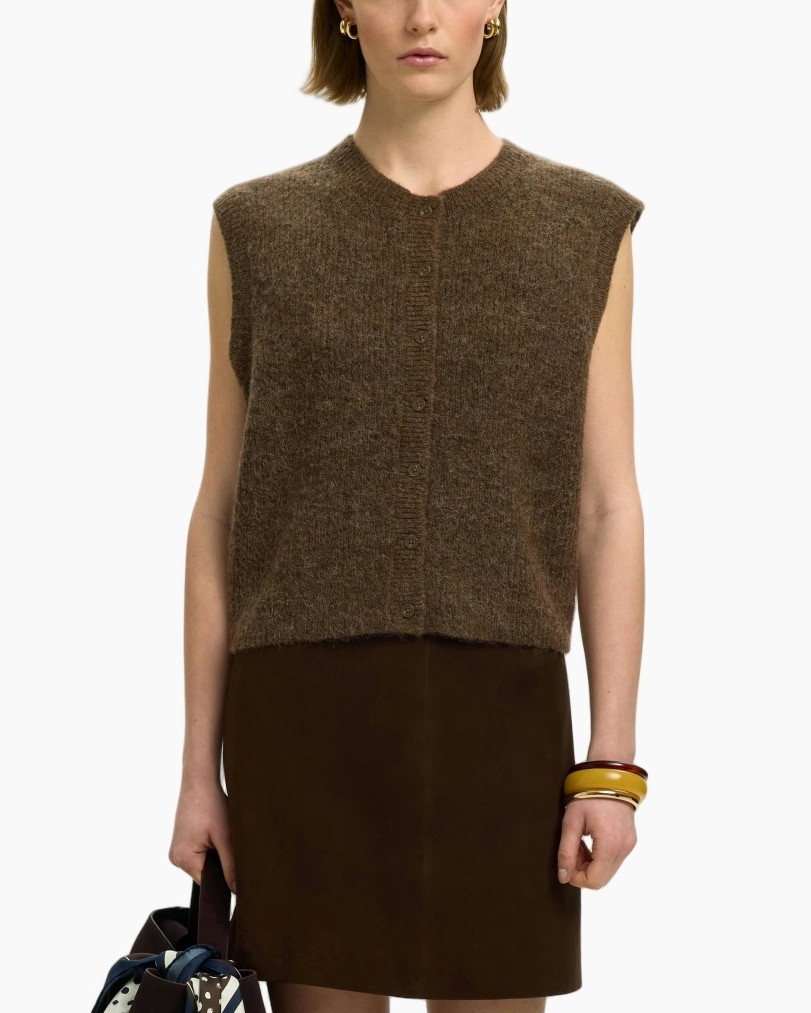 Gilet Lulu Sl Button O-neck Vest Ex Bruin