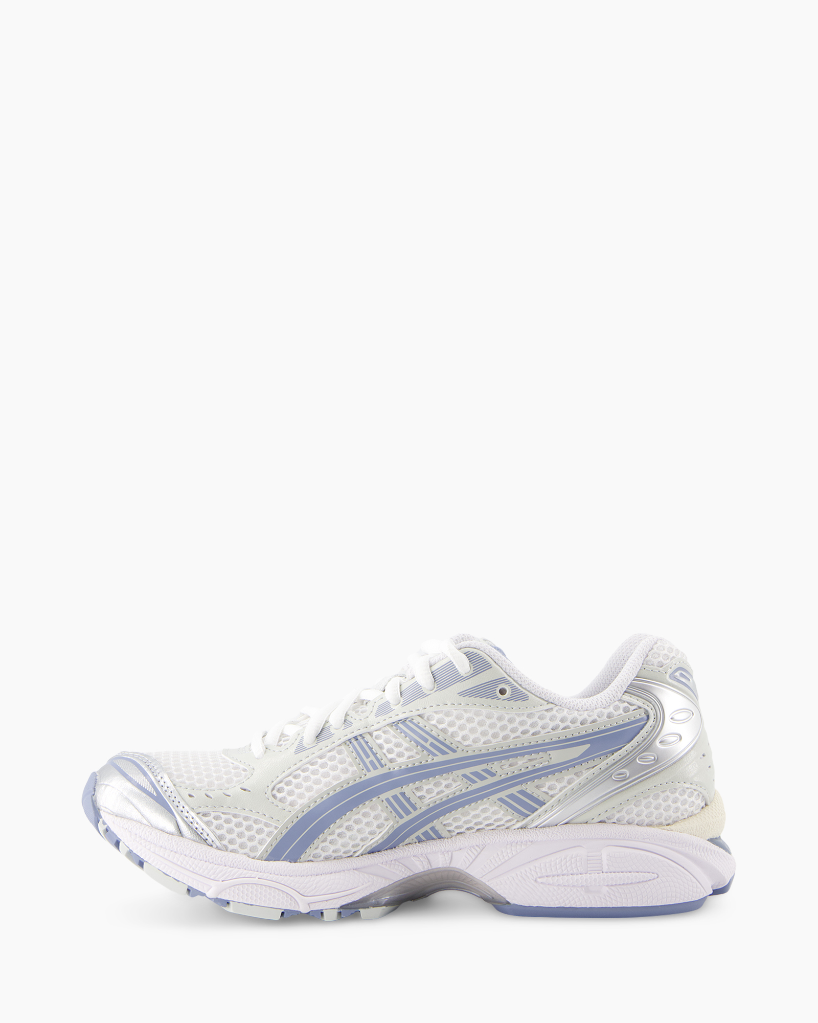 running shoe, mesh, white, purple accents, sneaker
