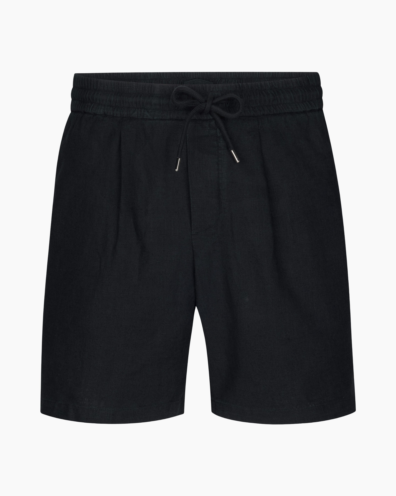 shorts, drawstring, black, linen, linen blend