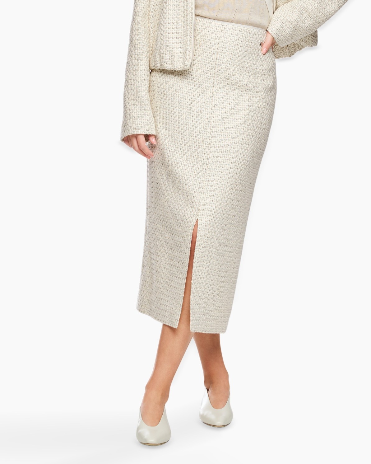 skirt, texture, slit, mid-length, beige