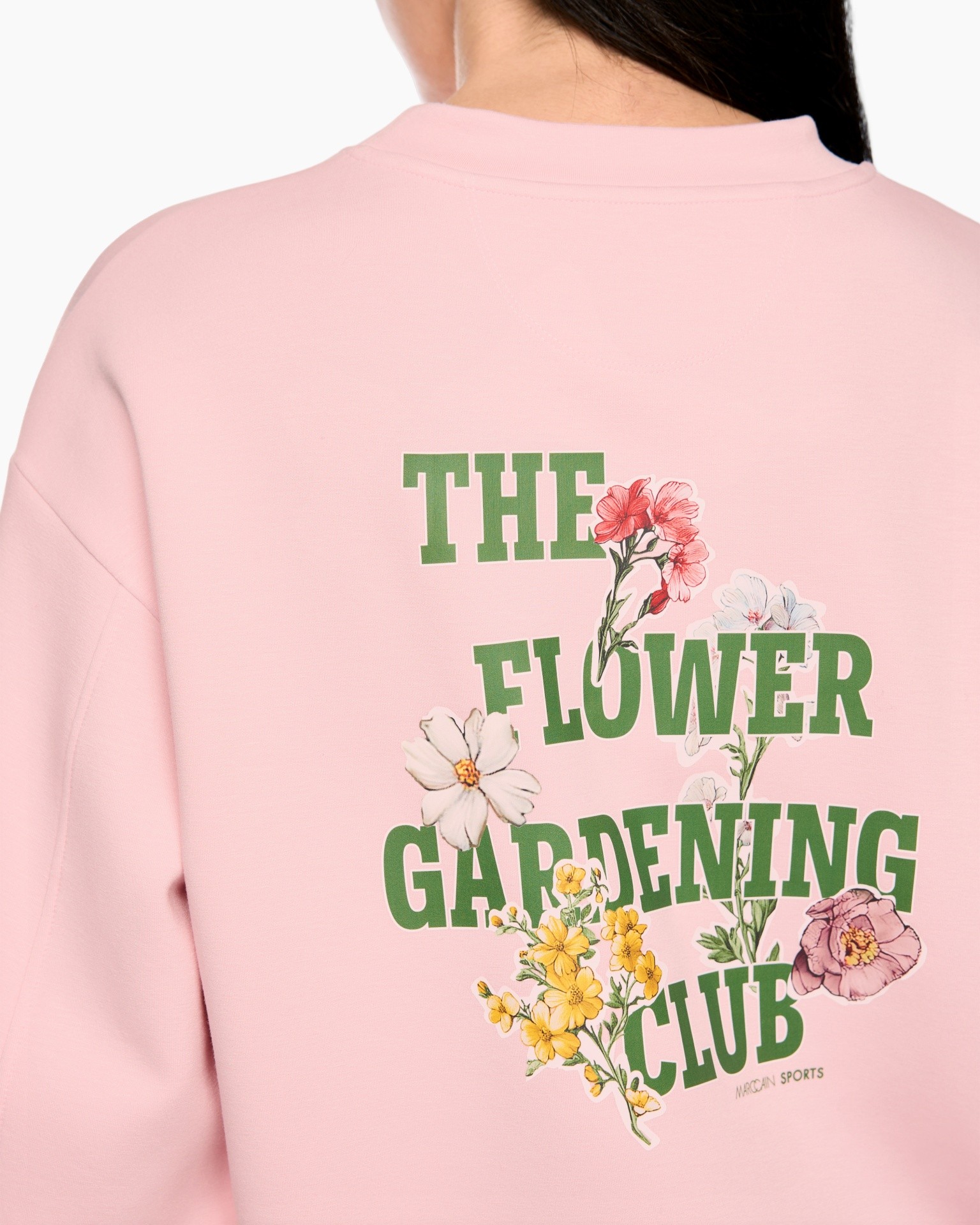 sweatshirt, pink, floral print, back graphic, text design, sweatshirt, pink, floral, graphic, back print
