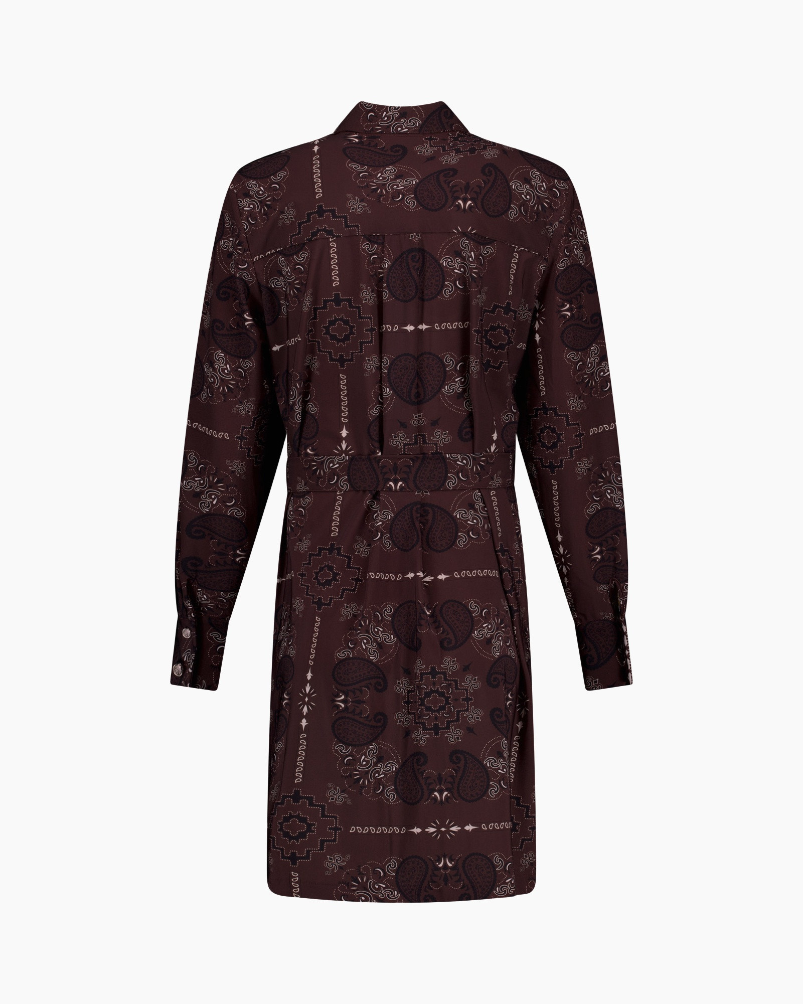 dress, shirt dress, long sleeves, paisley pattern, mid-length