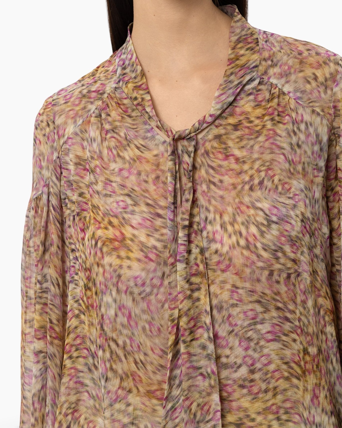 blouse, sheer, tie-neck, paisley, multicolor