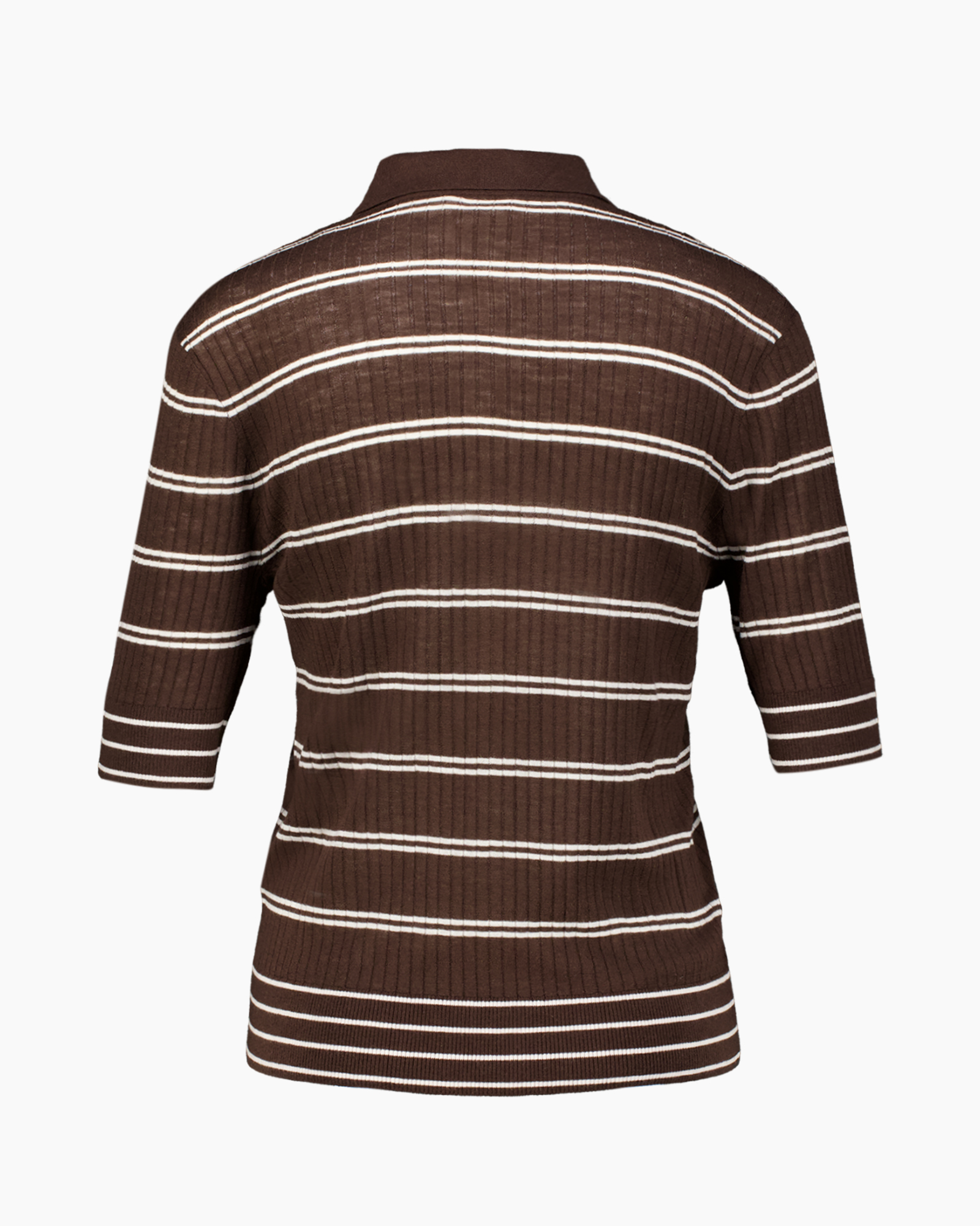 knit, striped, brown, three-quarter-sleeve, collar
