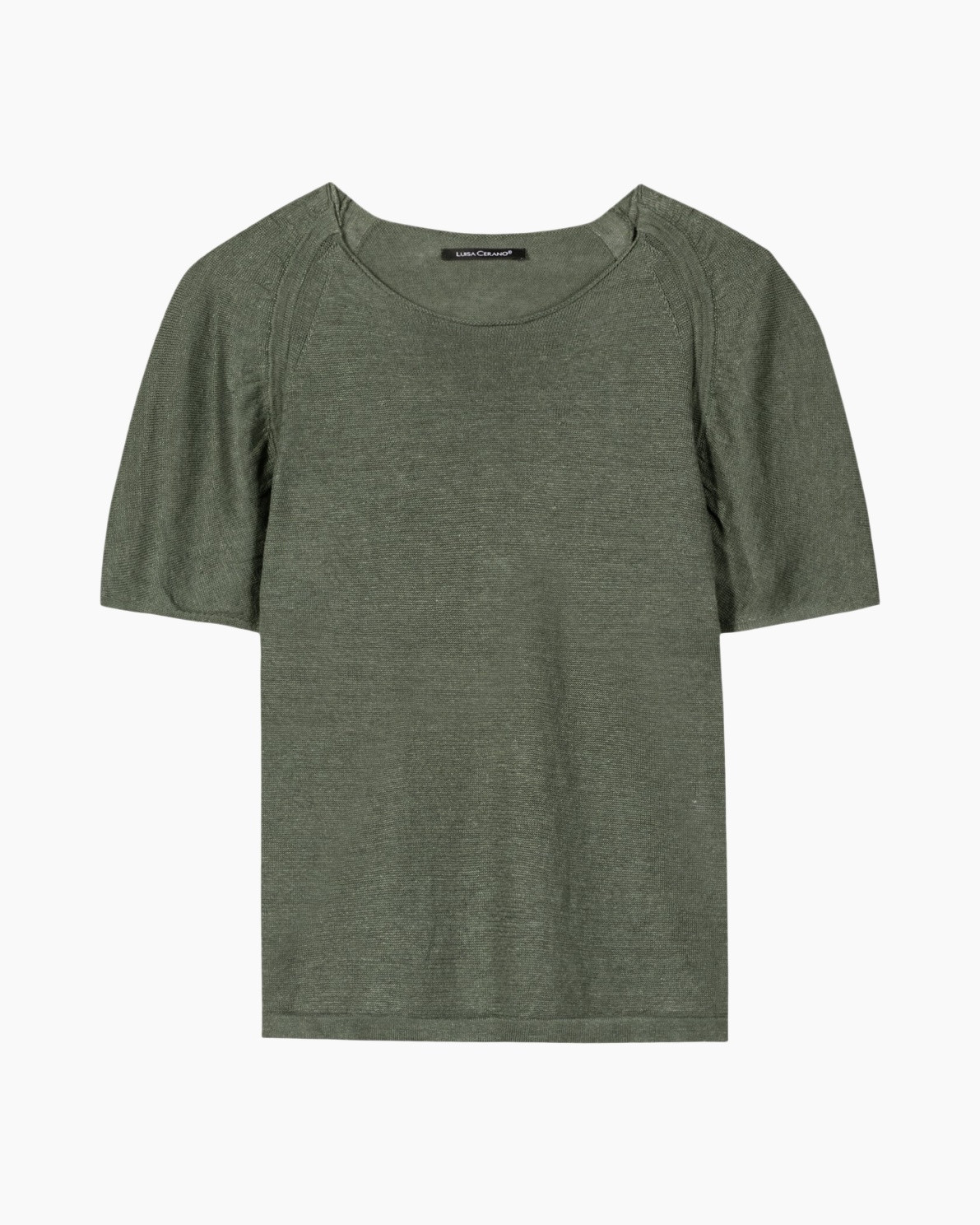 t-shirt, short sleeve, olive green, crew neck, knit fabric
