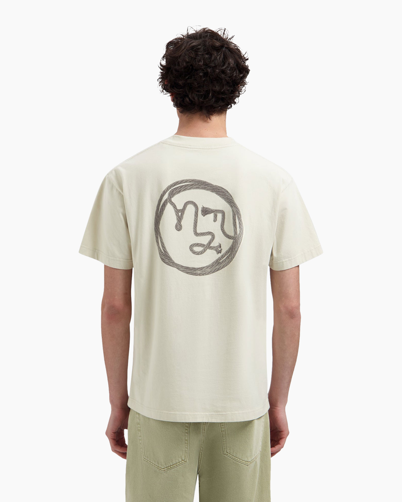 t-shirt, short sleeve, graphic print, cream, back view