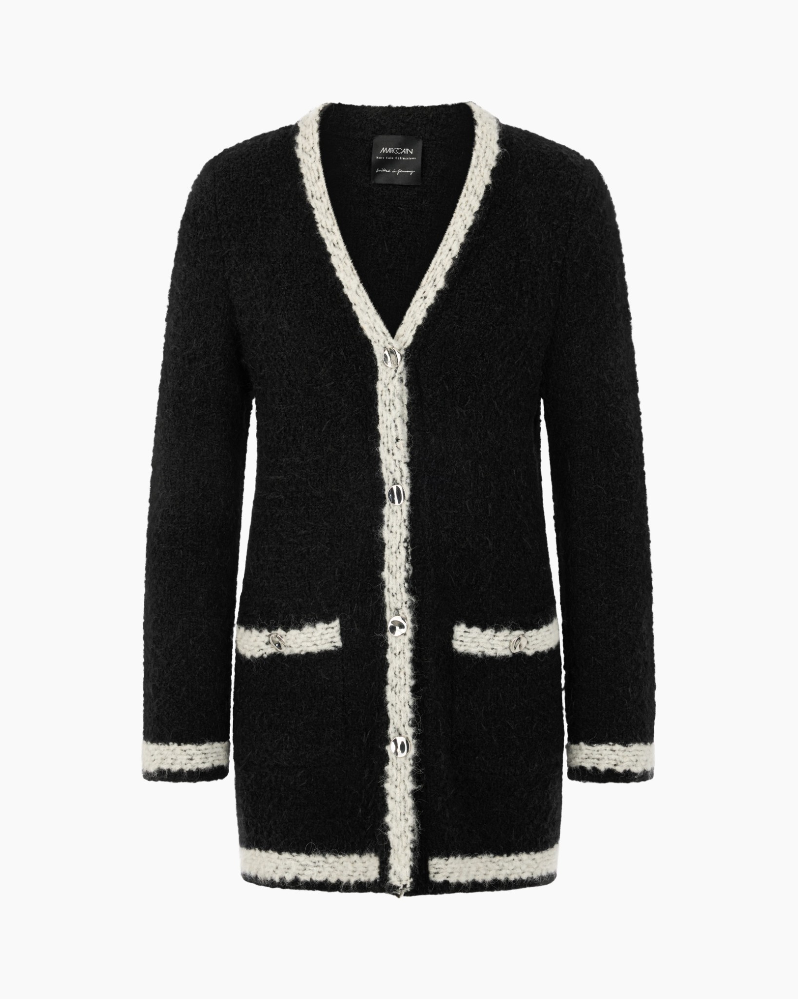 cardigan, black, knit, trim, buttons