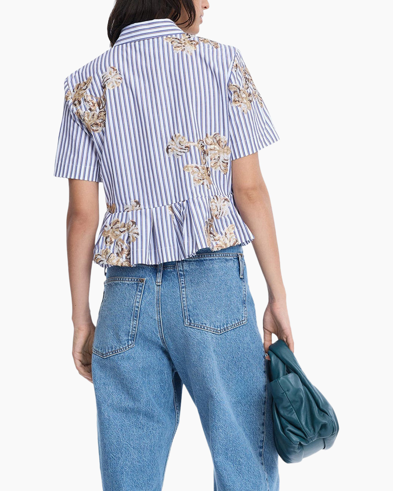 blouse, stripe, floral, peplum, short-sleeve
