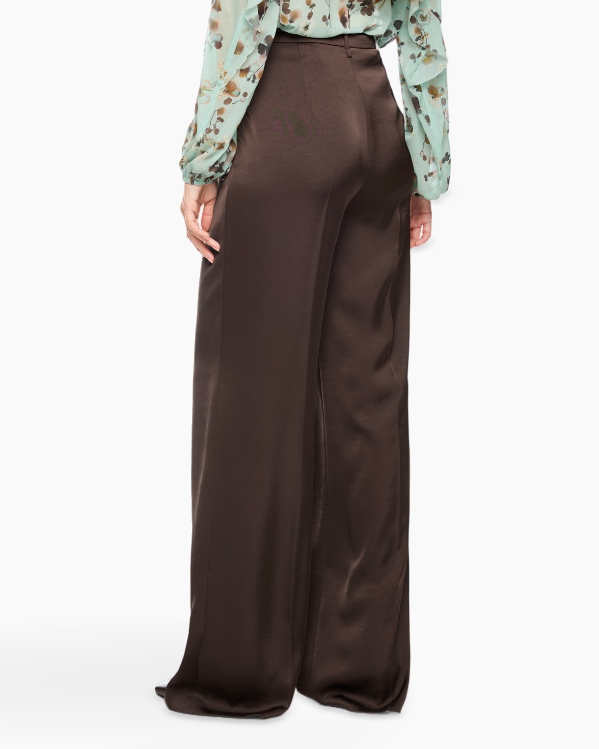pants, wide-leg, brown, satin, trousers