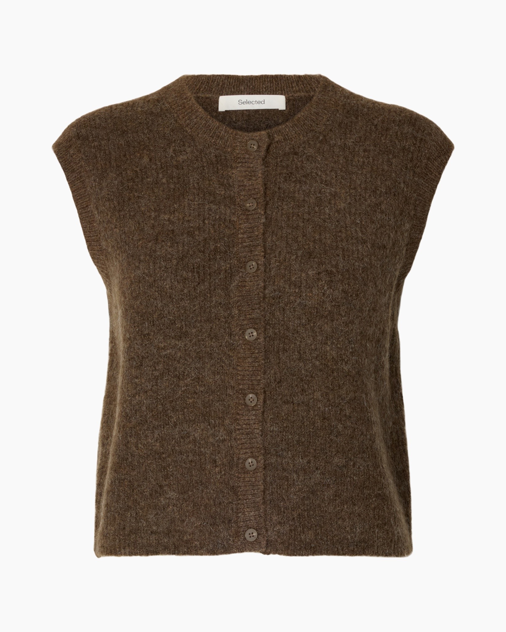 cardigan, knitwear, brown, buttoned, sleeveless