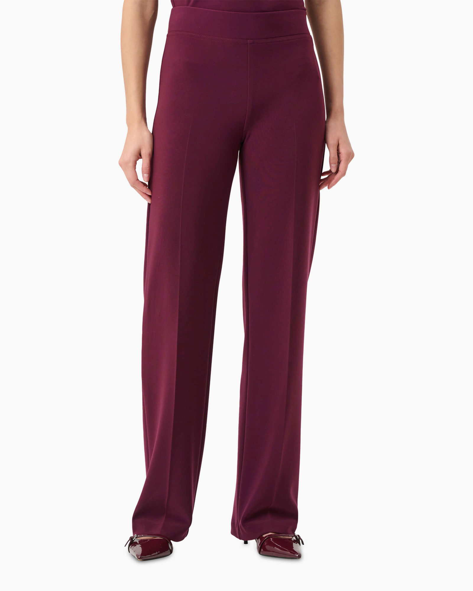 pants, trousers, wide-leg, burgundy, elastic-waist