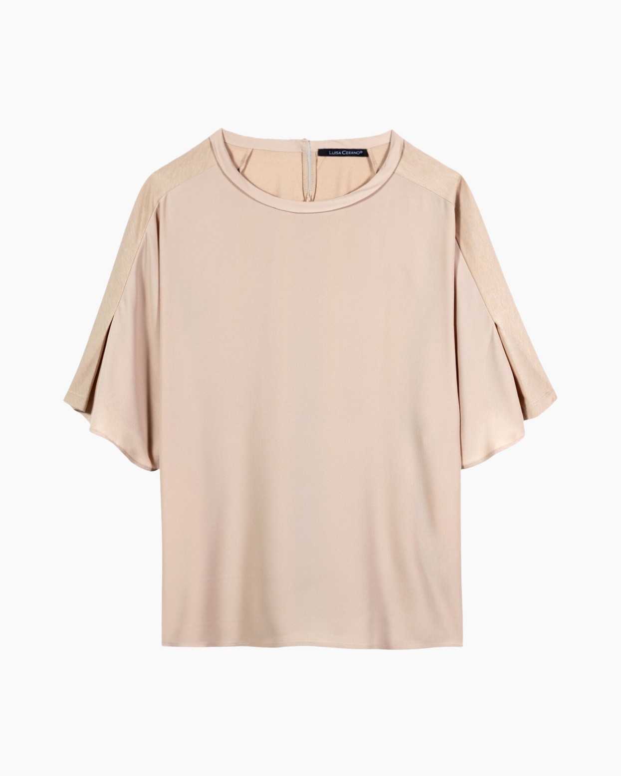 blouse, top, short sleeves, beige, round neck