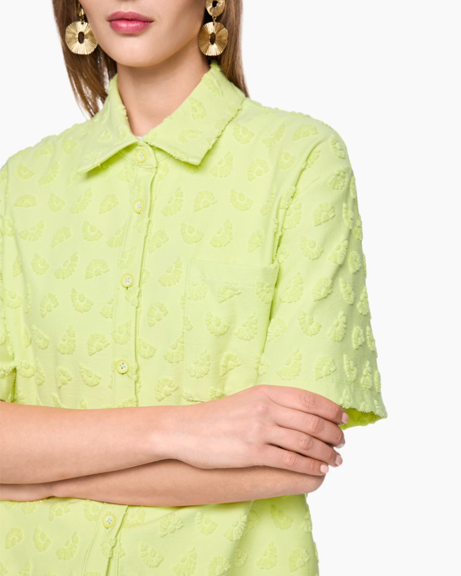 dress, shirt, lime green, textured fabric, short sleeve
