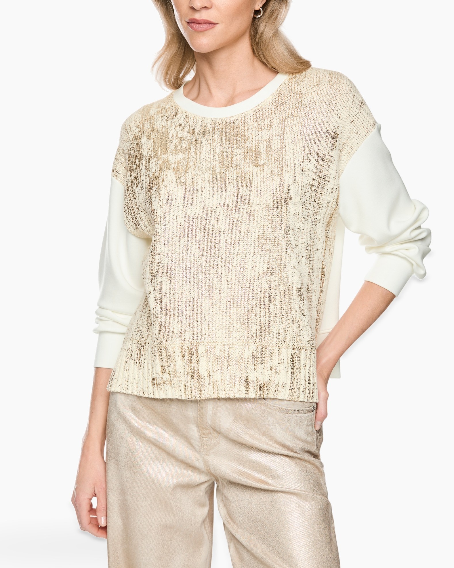 sweater, sequined, beige, long-sleeve, casual